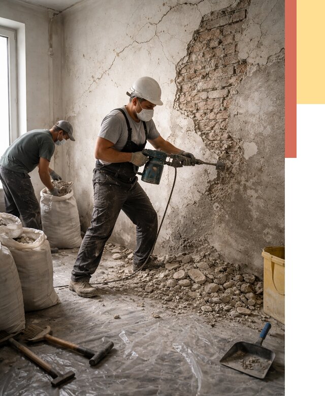 Демонтаж штукатурки со стен в Нягани от 7334 руб/м² — быстро и недорого | ОТДЕЛОЧНИК-Нга