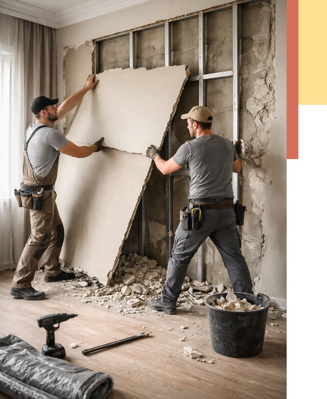 Демонтаж гипсокартона со стен в Нягани от 357 руб. — услуги демонтажа | ОТДЕЛОЧНИК-Нга