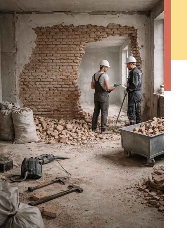 Демонтаж кирпичных стен в Нягани от 4278 руб. — быстро, недорого, под ключ | ОТДЕЛОЧНИК-Нга