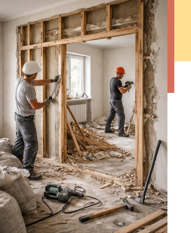 Демонтаж деревянных перегородок в Нягани от 3260 руб. — быстро и недорого | ОТДЕЛОЧНИК-Нга