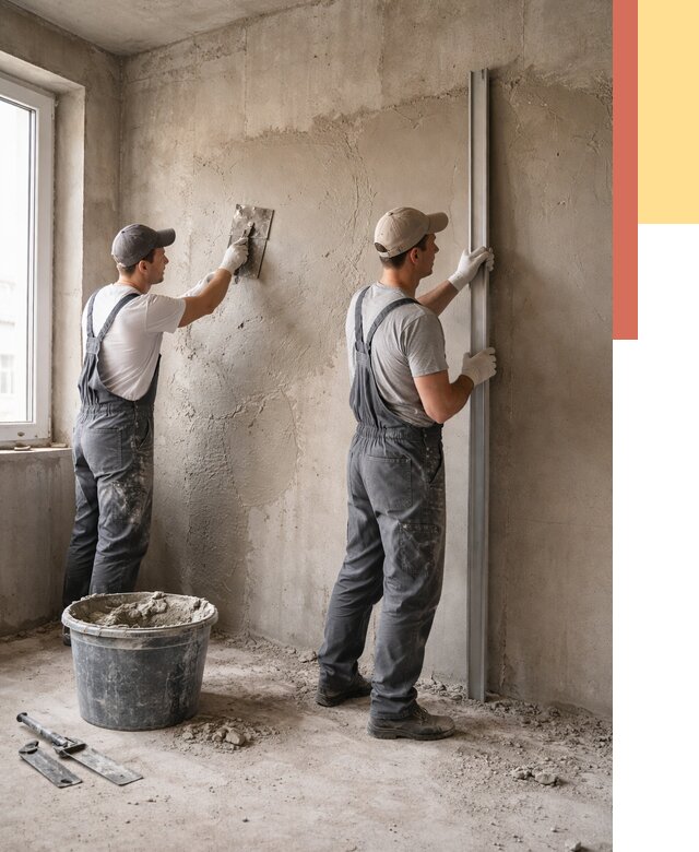 Штукатурка бетонных стен в Нягани от 4584 руб/м² — качественно и быстро | ОТДЕЛОЧНИК-Нга