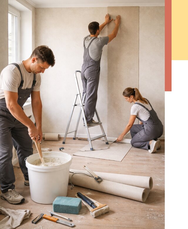 Оклейка стен обоями в Нягани от 3565 руб/м2 — быстро и недорого | ОТДЕЛОЧНИК-Нга