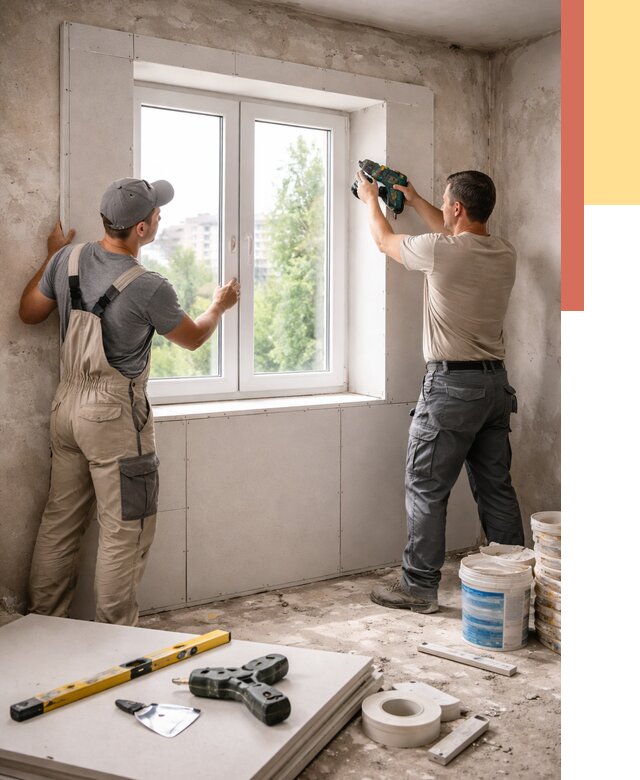 Монтаж откосов из гипсокартона в Нягани от 4584 руб. под ключ | ОТДЕЛОЧНИК-Нга