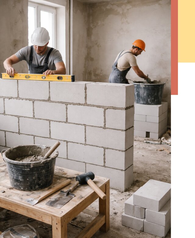 Кладка перегородок из газобетона в Нягани от 3260 руб. под ключ | ОТДЕЛОЧНИК-Нга