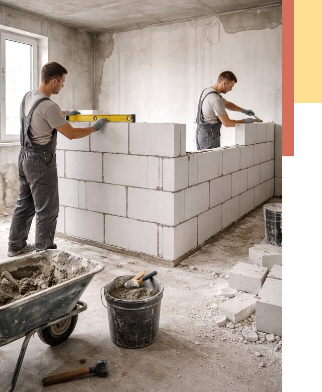 Кладка перегородок из ПГП в Нягани от 2547 руб./м2 — монтаж и возведение под ключ | ОТДЕЛОЧНИК-Нга