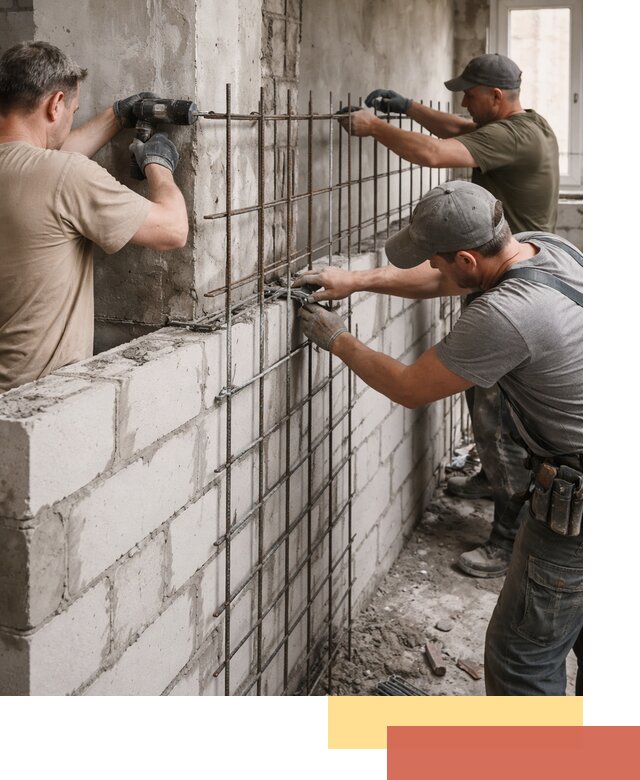 Армирование кладки перегородок в Нягани профессионально и надёжно