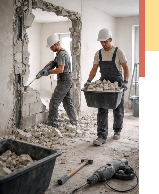 Демонтаж блоковых перегородок в Нягани от 3820 руб. — быстро и недорого | ОТДЕЛОЧНИК-Нга