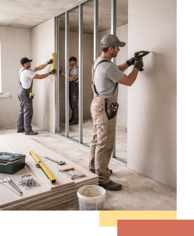 Однослойная перегородка из гипсокартона в Нягани под ключ, монтаж и отделка