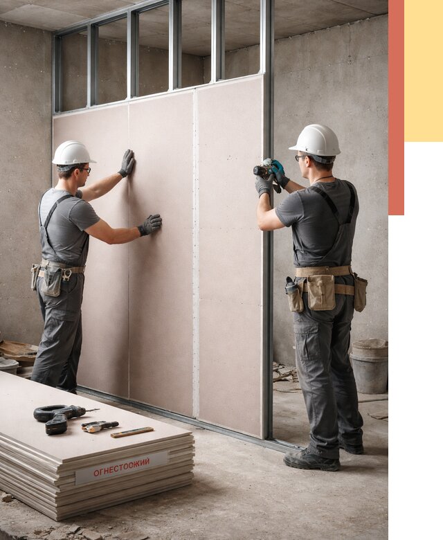 Перегородка из огнестойкого гипсокартона в Нягани от 1884 руб. под ключ | ОТДЕЛОЧНИК-Нга