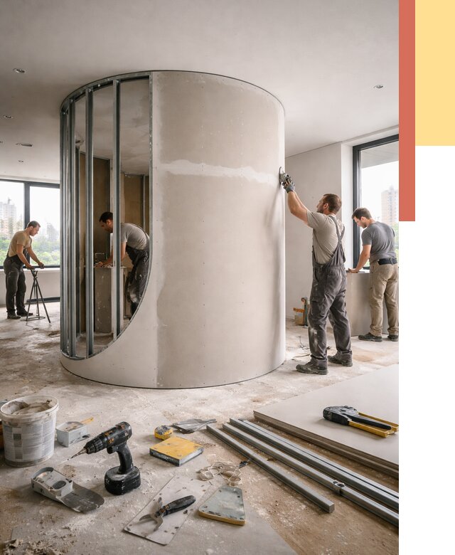 Радиусная перегородка из гипсокартона в Нягани от 2954 руб. под ключ | ОТДЕЛОЧНИК-Нга