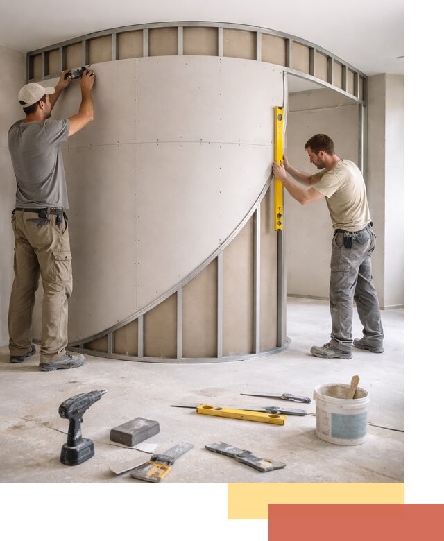 Радиусная перегородка из гипсокартона в Нягани под ключ