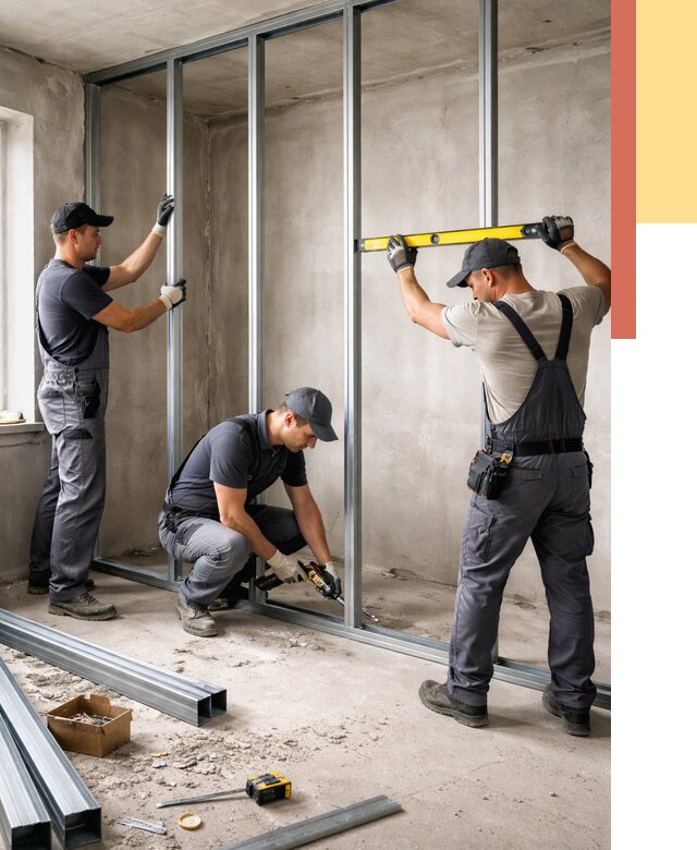 Монтаж каркаса перегородки из профиля в Нягани от 764 руб. | ОТДЕЛОЧНИК-Нга