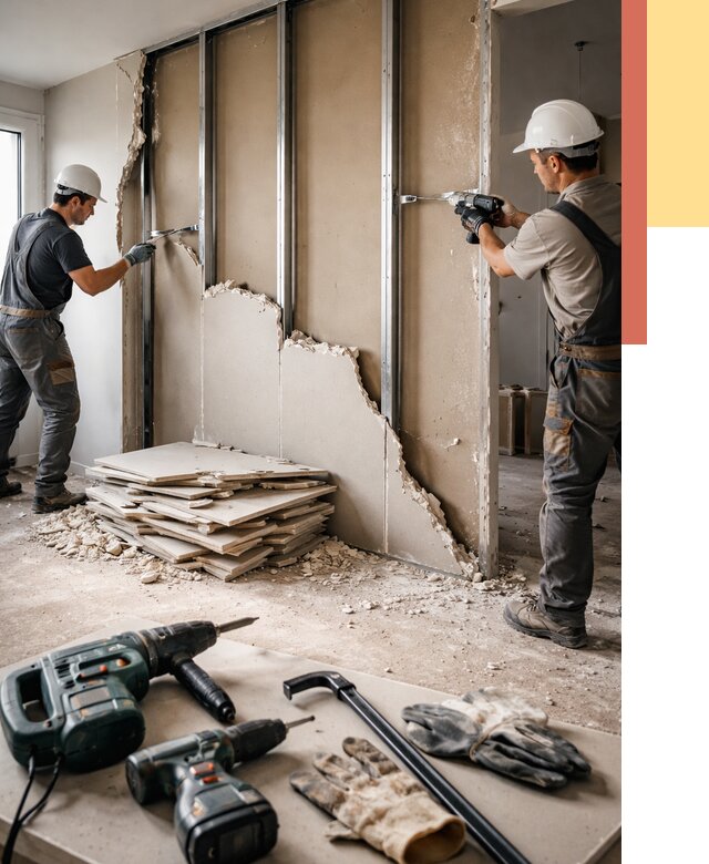 Демонтаж перегородки из гипсокартона в Нягани от 1222 руб. быстро и недорого | ОТДЕЛОЧНИК-Нга