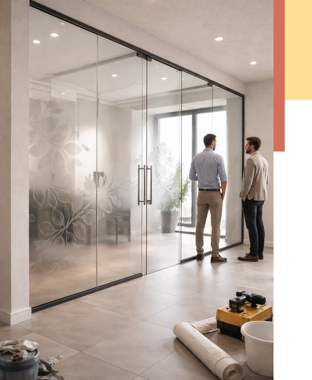 Стеклянные перегородки с рисунком в Нягани от 12733 руб. монтаж и нанесение | ОТДЕЛОЧНИК-Нга