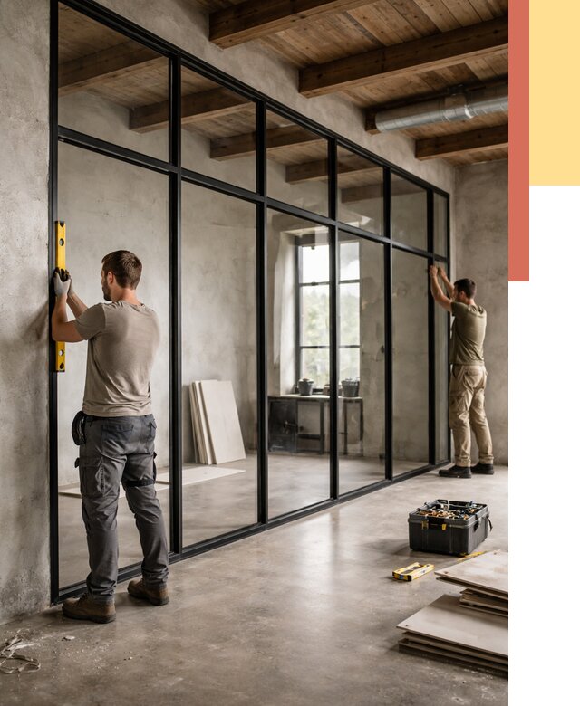 Стеклянные перегородки лофт в Нягани от 10695 руб. под ключ | ОТДЕЛОЧНИК-Нга