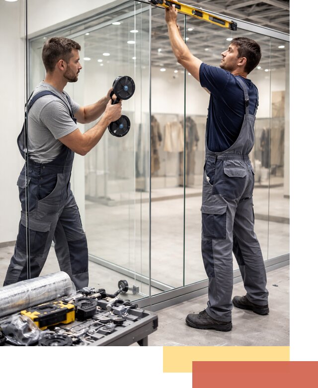 Стеклянные перегородки для магазинов в Нягани — монтаж и установка