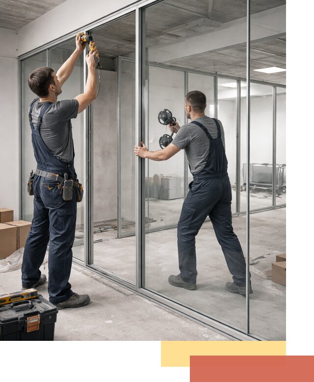 Алюминиевые перегородки со стеклом в Нягани — изготовление и монтаж