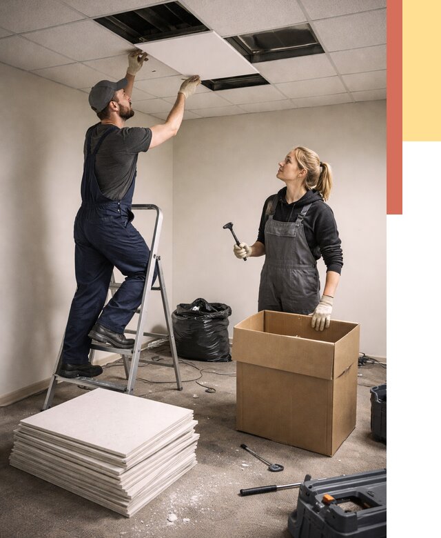 Демонтаж потолочной плитки в Нягани от 4584 руб. быстро и недорого | ОТДЕЛОЧНИК-Нга