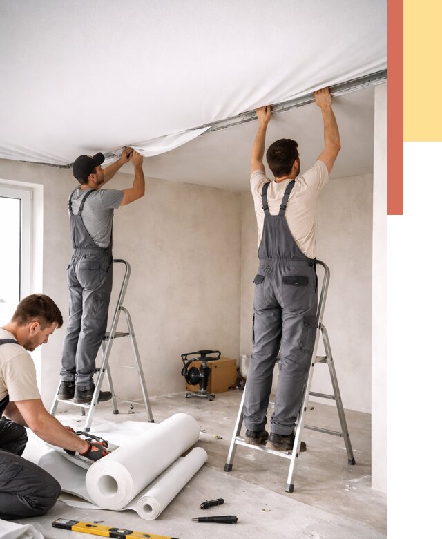 Монтаж тканевого натяжного потолка в Нягани от 3565 руб. под ключ | ОТДЕЛОЧНИК-Нга