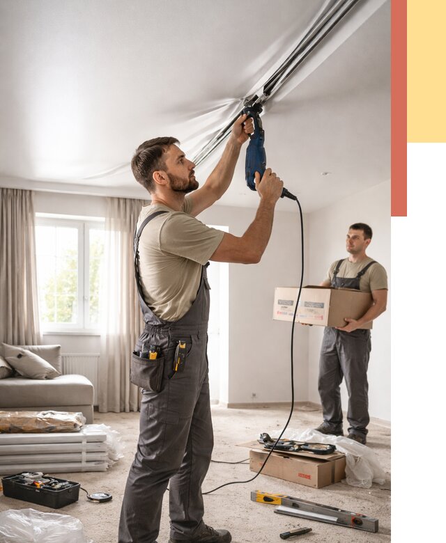 Монтаж сатинового натяжного потолка в Нягани от 3565 руб. | Быстро, недорого — ОТДЕЛОЧНИК-Нга