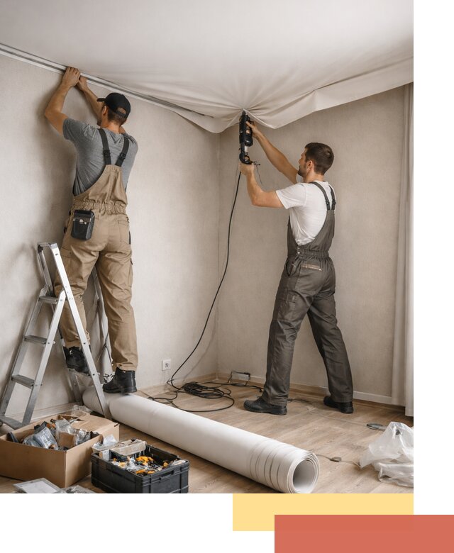 Монтаж цветного натяжного потолка в Нягани за один день