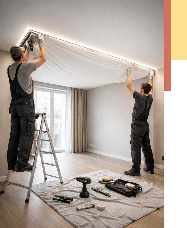 Монтаж парящего натяжного потолка в Нягани от 4584 руб. быстро и недорого | ОТДЕЛОЧНИК-Нга