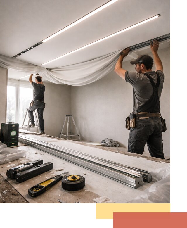 Монтаж натяжных потолков со световыми линиями в Нягани