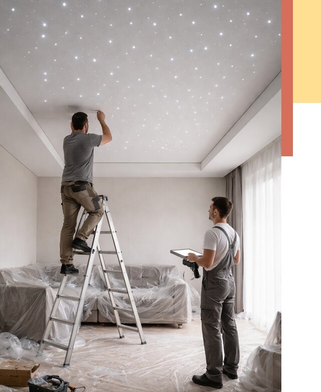 Монтаж натяжного потолка «звездное небо» в Нягани от 6621 руб. | ОТДЕЛОЧНИК-Нга