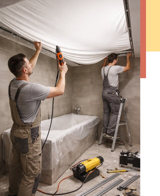 Монтаж натяжного потолка в ванной в Нягани от 1222 руб. под ключ | ОТДЕЛОЧНИК-Нга