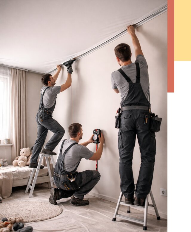 Монтаж натяжного потолка в детской в Нягани от 3565 руб. — быстро и недорого | ОТДЕЛОЧНИК-Нга