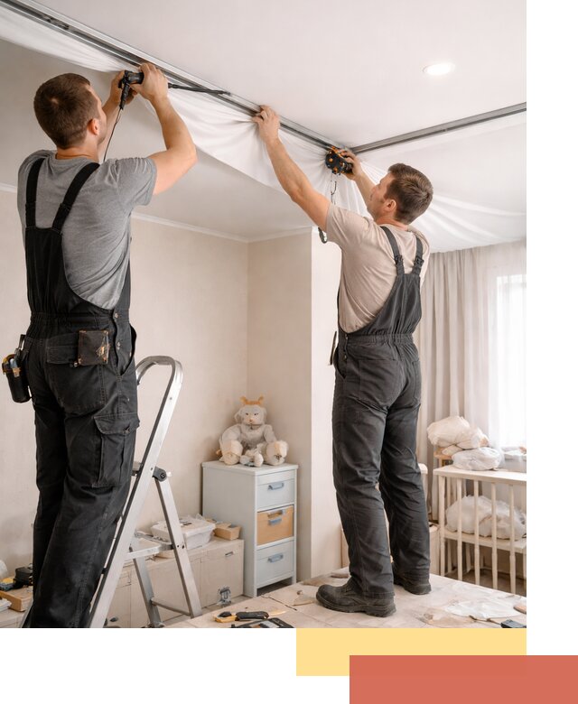 Монтаж натяжного потолка в детской комнате в Нягани