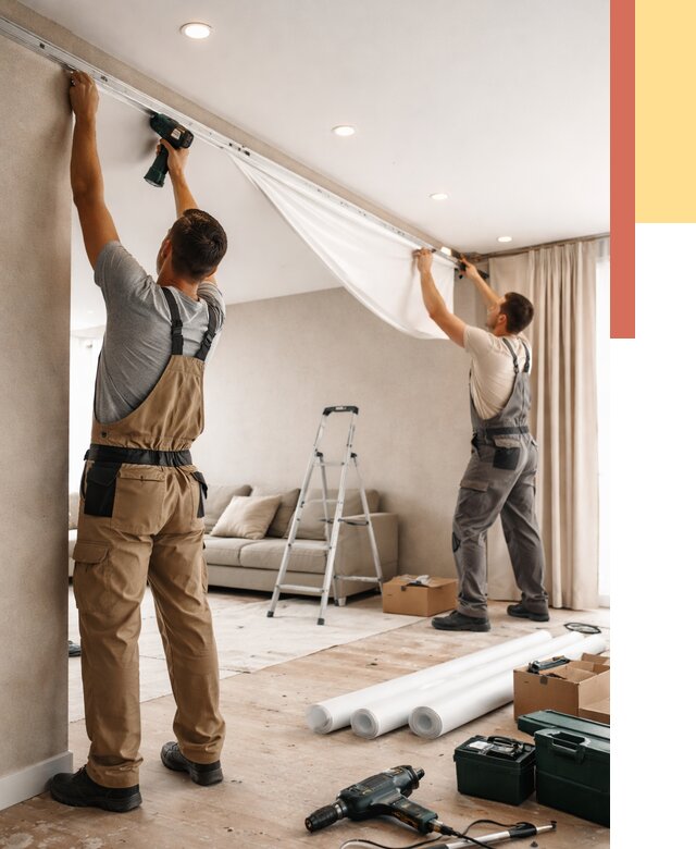 Монтаж натяжного потолка в гостиной в Нягани от 560 руб. | ОТДЕЛОЧНИК-Нга