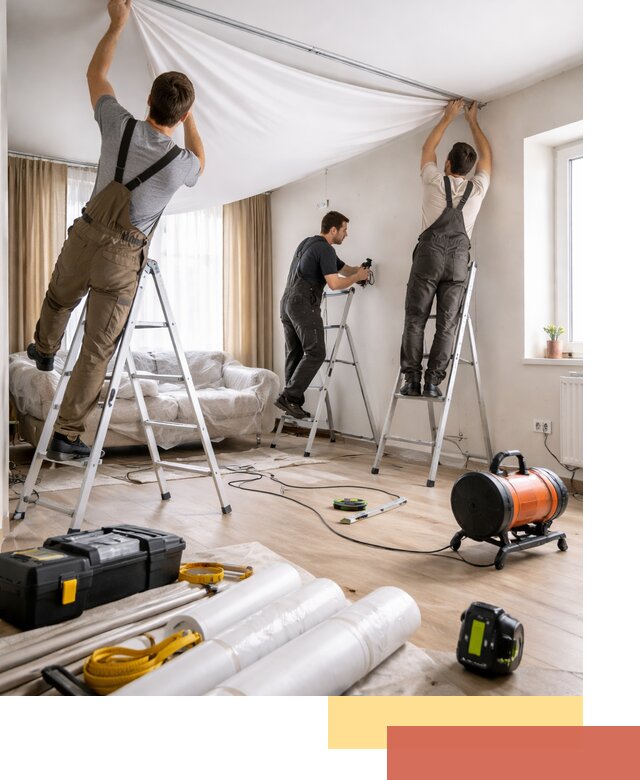 Монтаж натяжного потолка в гостиной в Нягани