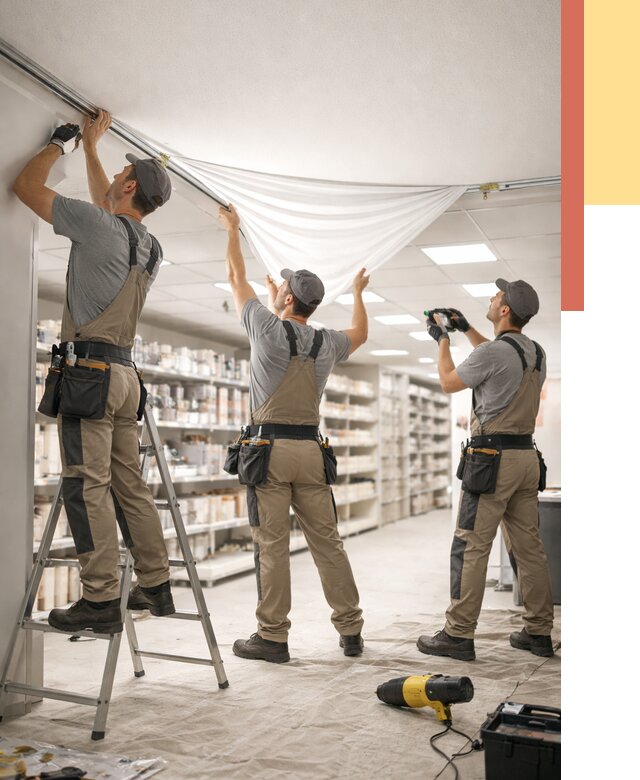 Монтаж натяжного потолка в магазине в Нягани от 4584 руб. быстро и недорого | ОТДЕЛОЧНИК-Нга