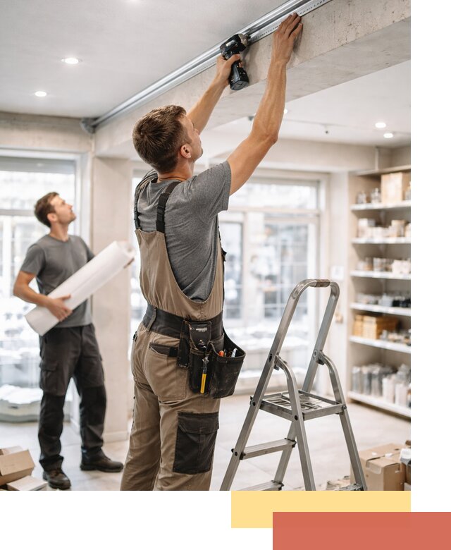 Монтаж натяжных потолков в магазине в Нягани