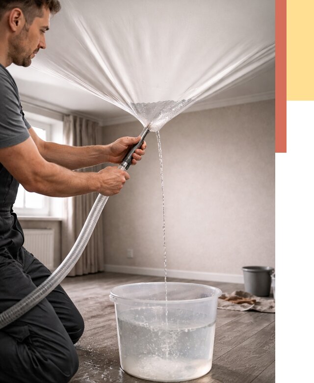 Слив воды с натяжного потолка в Нягани от 2547 руб. быстро и недорого | ОТДЕЛОЧНИК-Нга