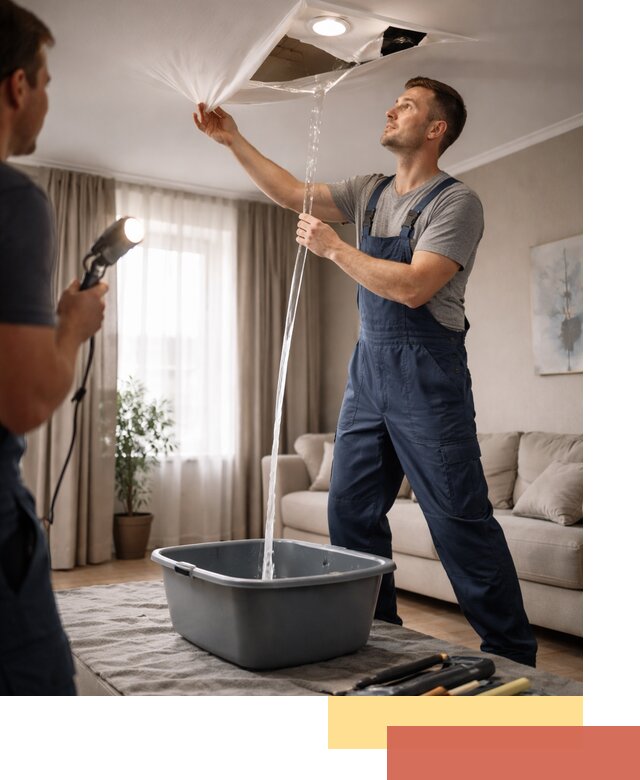 Слив воды с натяжного потолка в Нягани быстро и аккуратно