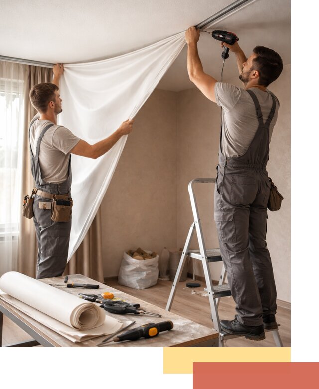 Замена полотна натяжного потолка в Нягани быстро и качественно