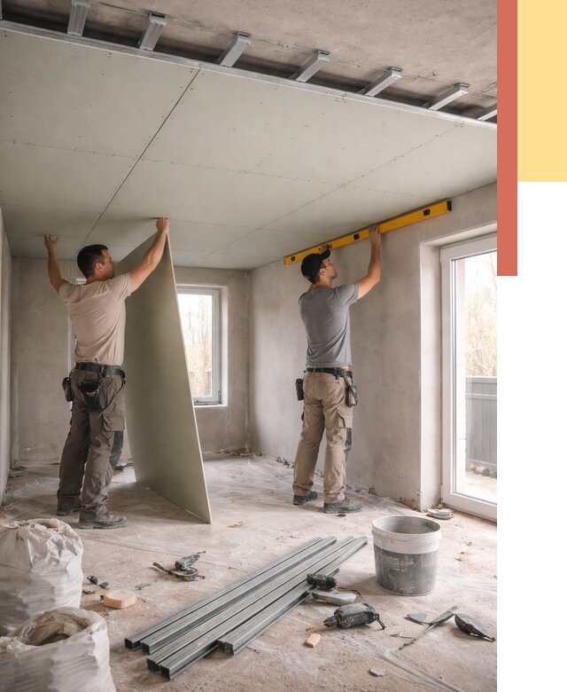 Одноуровневый потолок из гипсокартона в Нягани от 764 руб. — монтаж под ключ | ОТДЕЛОЧНИК-Нга