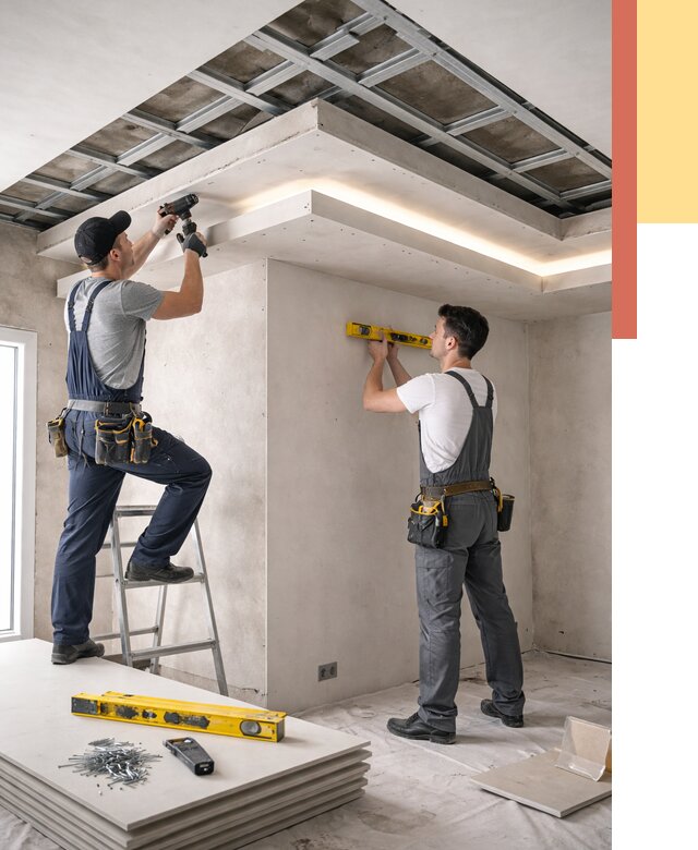 Двухуровневый потолок из гипсокартона в Нягани от 1477 руб. под ключ | ОТДЕЛОЧНИК-Нга