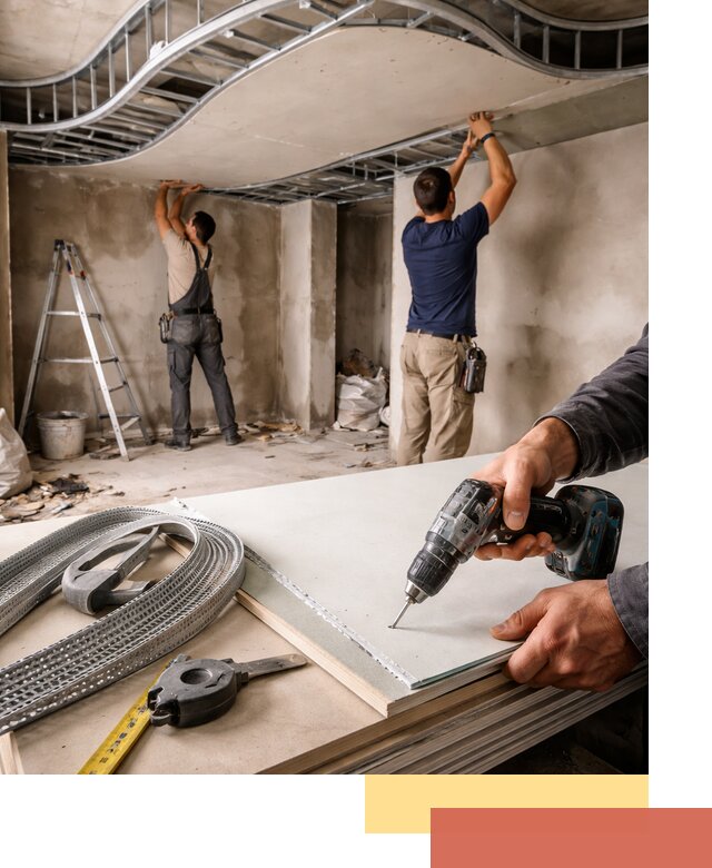 Криволинейный потолок из гипсокартона в Нягани — монтаж и отделка