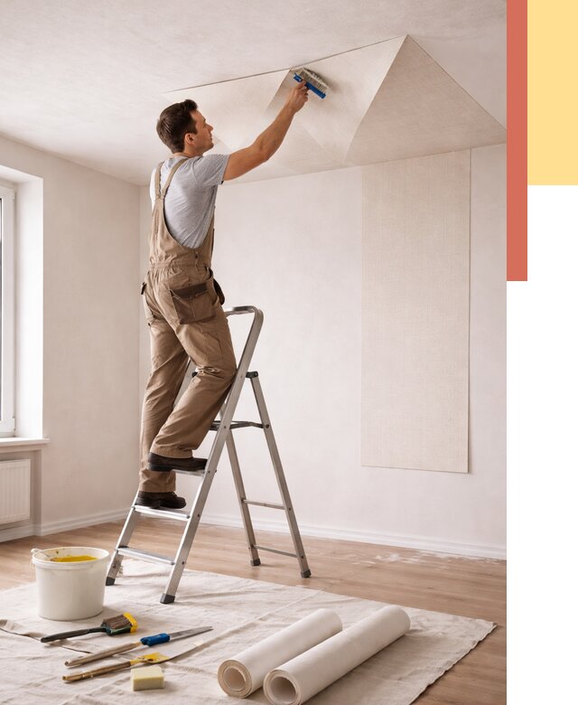 Поклейка обоев на потолок в Нягани от 4584 руб. быстро и недорого | ОТДЕЛОЧНИК-Нга